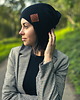 czapki damskie Bawełniana czapka jesienna logo ekoskórka "Czarny"