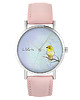 zegarki damskie Zegarek - Żółty ptaszek - skóra, pudrowy róż