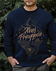 bluzy męskie Bluza męska bez kaptura crewneck AHOJ PRZYGODO granatowa -