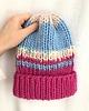 czapki damskie Wełniana czapka handmade kolorowe ozdobne włóczki niebieska różowa
