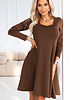 sukienki midi damskie 574-2 IVANA wygodna trapezowa sukienka z długim rękawkiem - czekolada