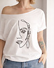 t-shirt damskie Lineart twarz Biały Oversize