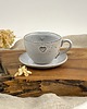 filiżanki Filiżanka ze spodkiem w stylu boho  180 ml - cappuccino z sercem