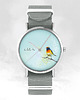 zegarki damskie Zegarek - Kolorowy ptaszek - szary, nylon