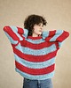 swetry damskie  Całoroczny sweter oversize w paski czerwień błękit -  bawełna organiczna