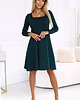 sukienki midi damskie 574-1 IVANA wygodna trapezowa sukienka z długim rękawkiem - butelkowa zieleń
