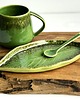 kubki Zielony kubek ceramiczny  z talerzykiem  LIŚĆ