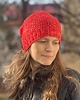 czapki damskie Przejściowa czapka  Marmurka bawełna z merynosem czerwona
