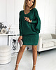 sukienki mini damskie 402-2 Sukienka nietoperz z dekoltem - zieleń butelkowa z brokatem