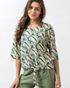 t-shirt damskie Bluzka wiązana "ANABELL" wzór zielone liście