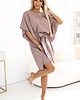 sukienki midi damskie 287-37 SOFIA Sukienka motyl z wiązaniem w pasie - MOCHA MOUSSE