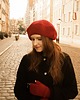 czapki damskie Klasyczny beret z antenką z wełny alpaki czerwony
