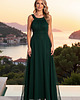 sukienki maxi damskie Elegancka sukienka maxi rozkloszowana z dekoltem halter bez rękawów - M1171