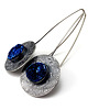 kolczyki wire wrapping kobaltowe druzy na srebrnej tarczy