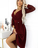 sukienki midi damskie 657-3 Elegancka sukienka midi z dekoltem i tiulowymi rękawami - bordo