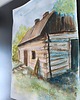grafiki i ilustracje Chata Drewniana A3 Akwarela Metaliczna Bielona Słońcem Wieś