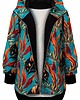 bluza z kapturem damska Bluza Long Back liście turkusowe