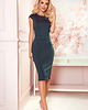 sukienki midi damskie 301-3 TAMARA Elegancka sukienka midi z PASKIEM - ZIELEŃ BUTELKOWA XXL