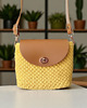 torby na ramię Żółta torebka kuferek z brązową klapką