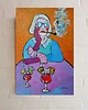 obrazy Obraz olejny do salonu diva babcia z drinkiem