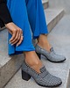 botki damskie SKÓRZANE PÓŁBUTY ZAPATO 250 CZARNO BIAŁA KWADRATY