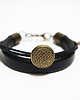 bransoletki skórzane Bransoletka skórzana - Złoty guzik - unisex, czarna