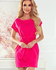 sukienki mini damskie 370-1 Sukienka z krótkim rękawekiem i szerokim  paskiem - RÓŻOWA