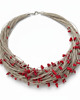 naszyjniki - inne Naszyjnik z lnu z czerwonym koralem
