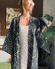 sukienki mini damskie Szare kimono w limonkowe krople