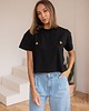 t-shirt damskie T-shirt Crop-Voila Czarny Pomarańcze