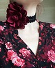 chokery Czarny koronkowy retro choker  z piękną bordową różą