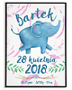 obrazy i plakaty do pokoju dziecięcego Plakat METRYCZKA z imieniem dziecka SŁONIK