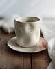 kubki Ręcznie robiony kubek ceramiczny z talerzykiem, Beżowe szkliwo w kropki