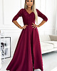 sukienki maxi damskie 309-9 AMBER elegancka koronkowa długa suknia BORDOWA