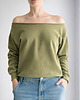 bluza bez kaptura damska Oliwkowa bluza oversize z ciętym dekoltem ze ściągaczami