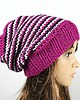 czapki damskie Czapka beanie hipster krasnal amarantowa w paseczki