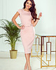 sukienki midi damskie 301-1 TAMARA Elegancka sukienka midi z PASKIEM - PUDROWY RÓŻ