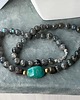 korale NASZYJNIK  z Labradorytu, turkusu, czarnego turmalinu i srebra -  MOC i Energia