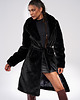 płaszcze damskie Czarny Długi Płaszcz Futrzany z Paskiem