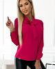 bluzki z długim rękawem damskie 140-21 Biznesowa bluzka z wiązaniem z przodu - RÓŻOWA - kolor barbie malinowa