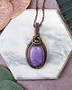 wisiory Miedziany wisiorek wire wrapping z purpurytem i ametystem #449
