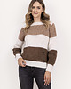 swetry damskie  Sweter w szerokie, kontrastowe pasy - SWE290 ecru/brąz/mocca MKM