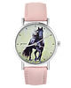 zegarki damskie Zegarek - Czarny koń malowany - skóra, pudrowy róż