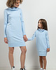 komplety damskie Komplet sukienek z kominem i kieszeniami dla mamy i córki, model 37, niebieski