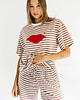 t-shirt damskie Bluzka Joy Usta Paski Koniak