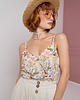 topy damskie Jedwabny top na guziki, FLORAL BLUE