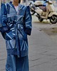 płaszcze damskie Płaszcz jeansowy z ozdobnymi rękawami - upcycling