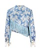 kurtki damskie Krótka kurtka w kwiaty z frędzlami CROP BLUE
