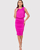 sukienki midi damskie Różowa sukienka midi z marszczoną spódnicą DA1767 HOT PINK