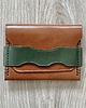 portfele damskie Portfel brązowo-zielony na karty ze skóry ręcznie uszyty.